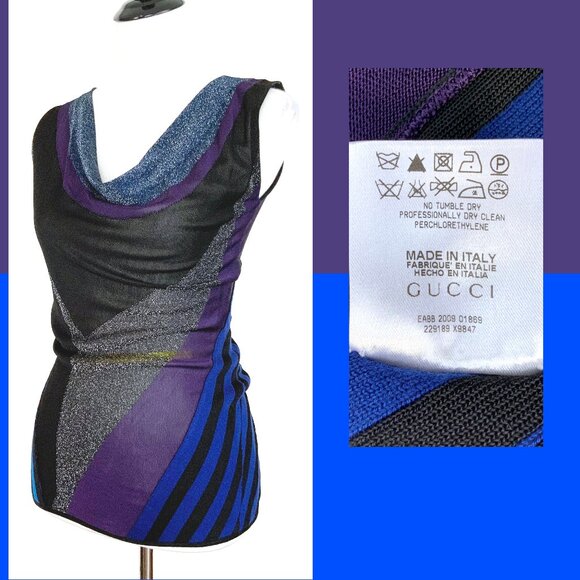 Gucci Tops - Gucci Cowl Neck Mix Media Knit Sleeveless Top Sz 6-8